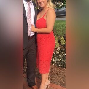 Coral lace midi tank top dress